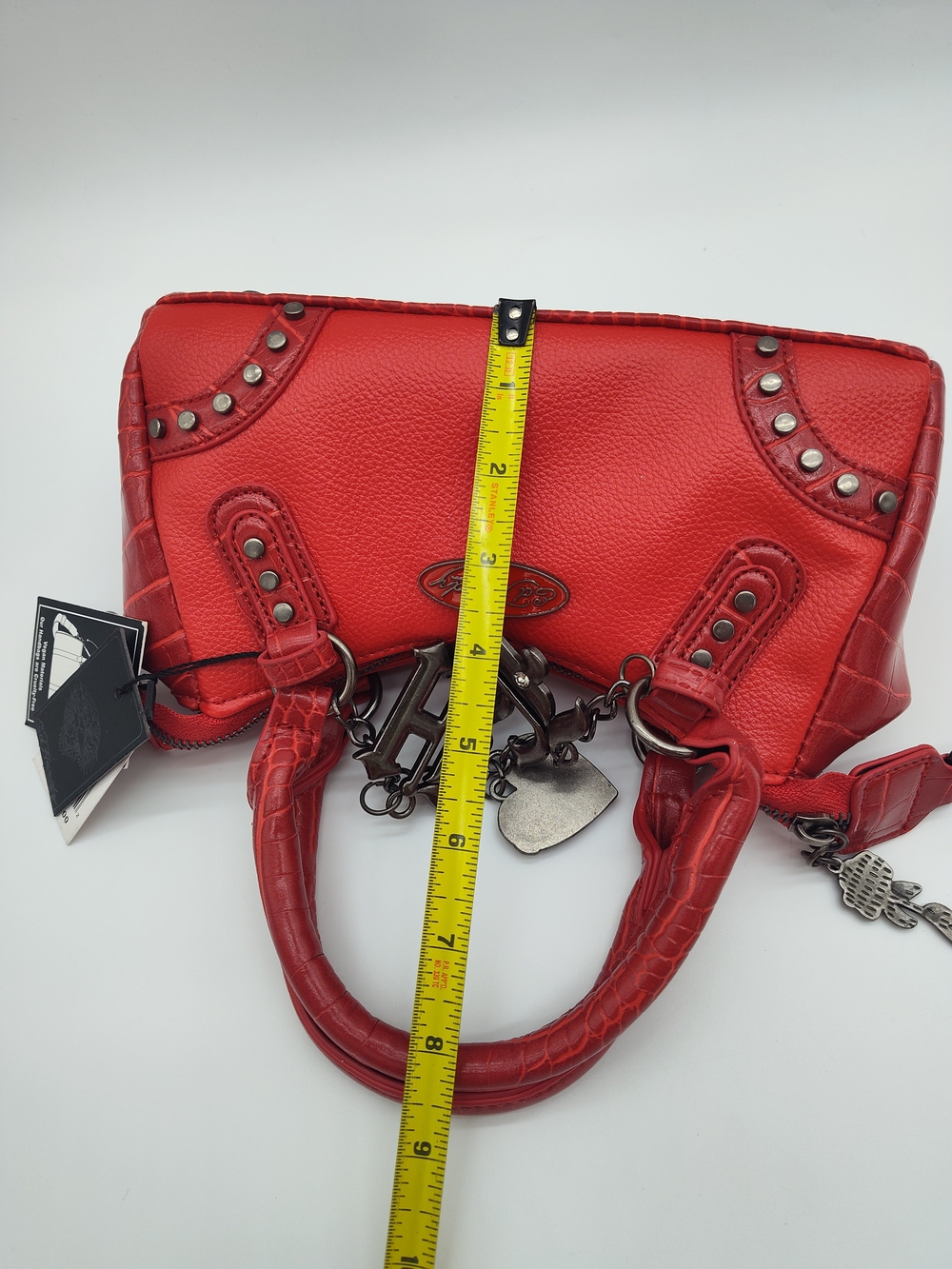 ED HARDY Red Mini Satchel Crossbody Bag NWT Love Charm Vegan Leather - Picture 13 of 16
